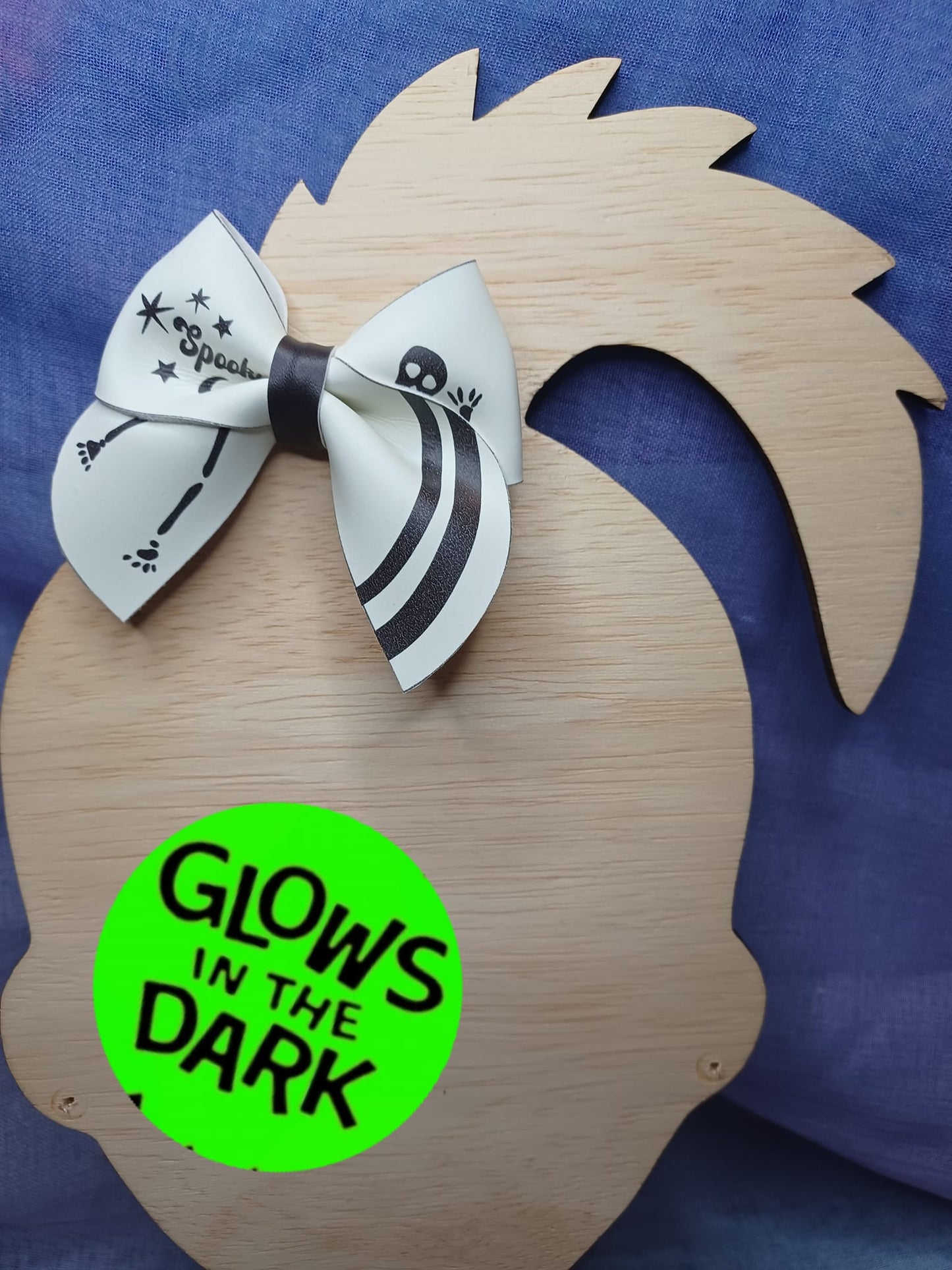 Faux Leather Small Halloween Ghost Skeleton Glow in the Dark Cheer Bow