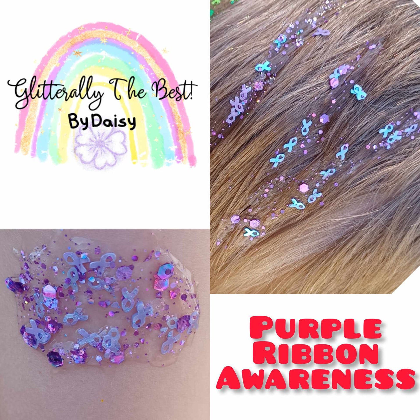 Purple Ribbon Awareness Glitter Hair Gel