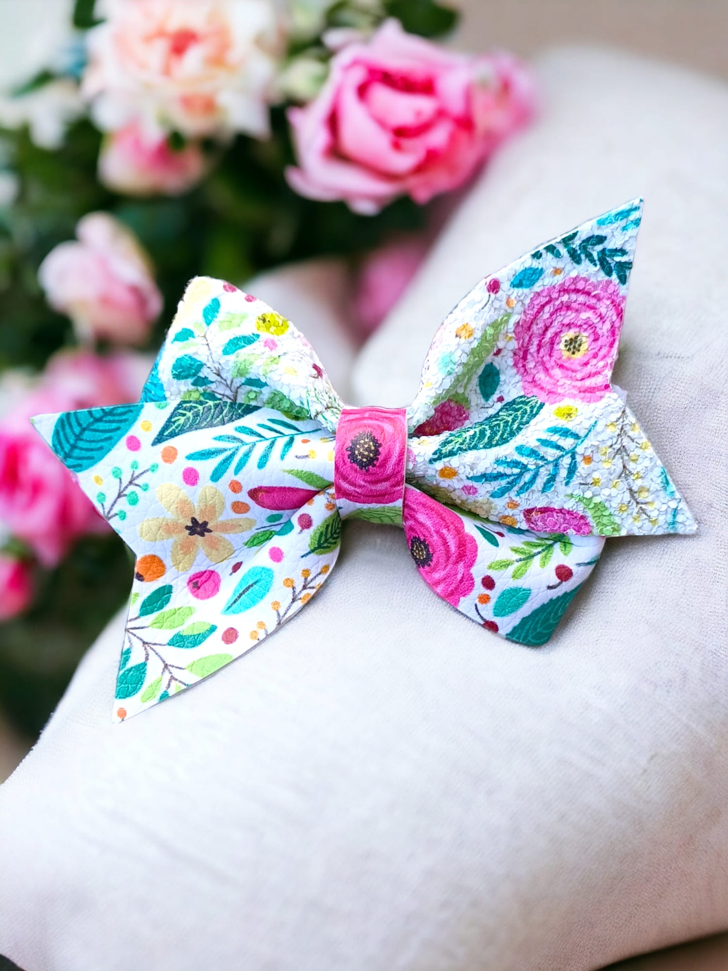 Teal, Pink, Floral Faux Pinwheel