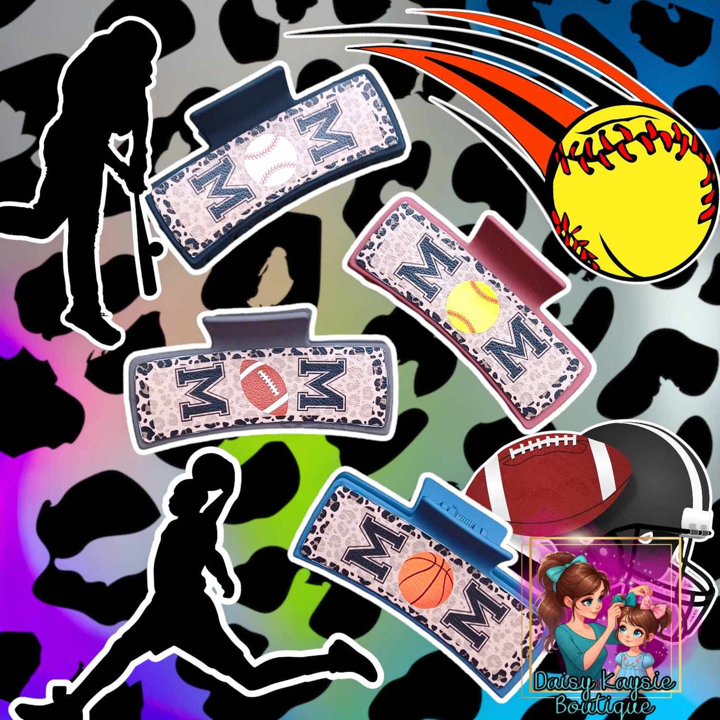 Sports Mom Claw Clip ,Baseball, Softball, Basketball, Football