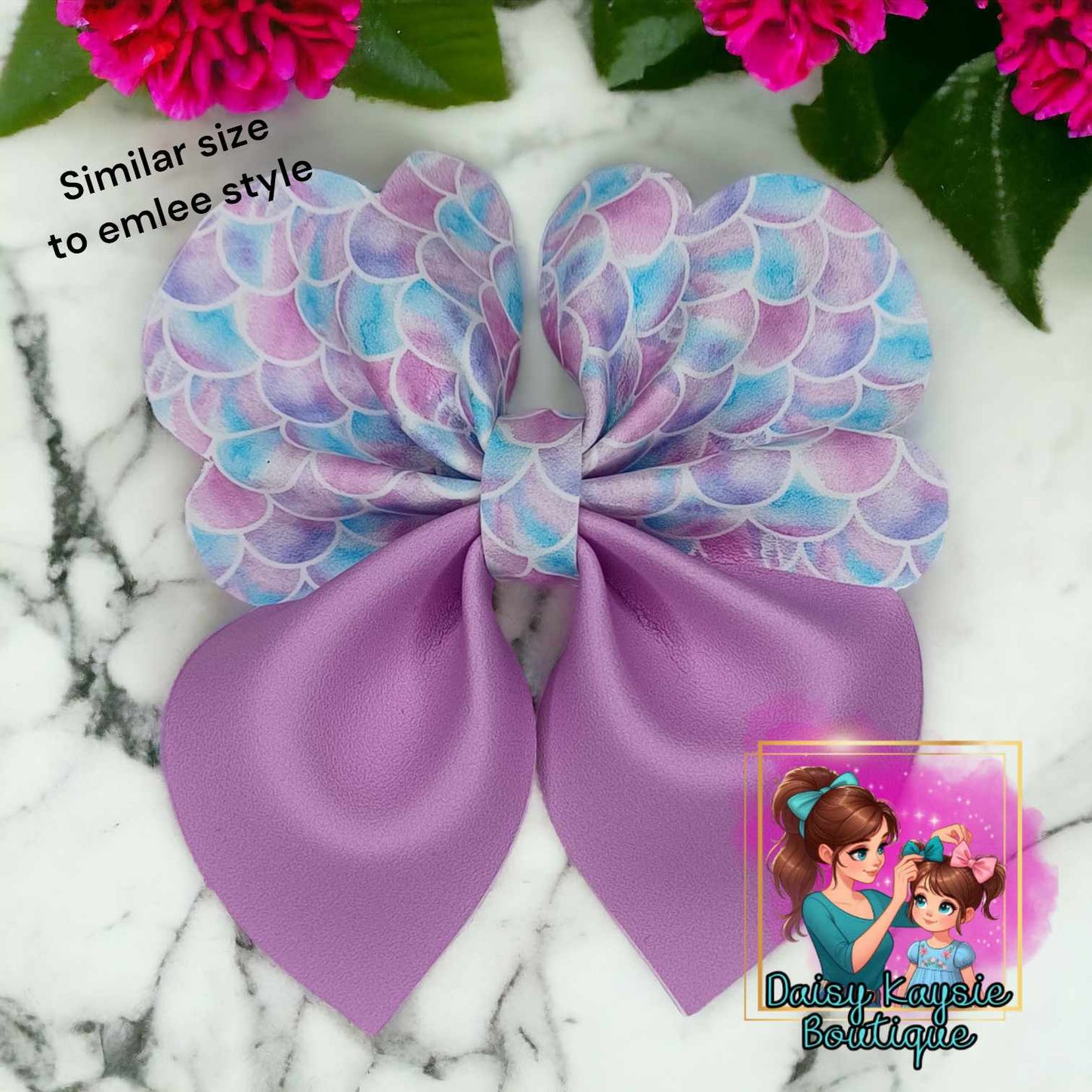 Mini Rounded Emlee Mermaid Scales faux leather bow