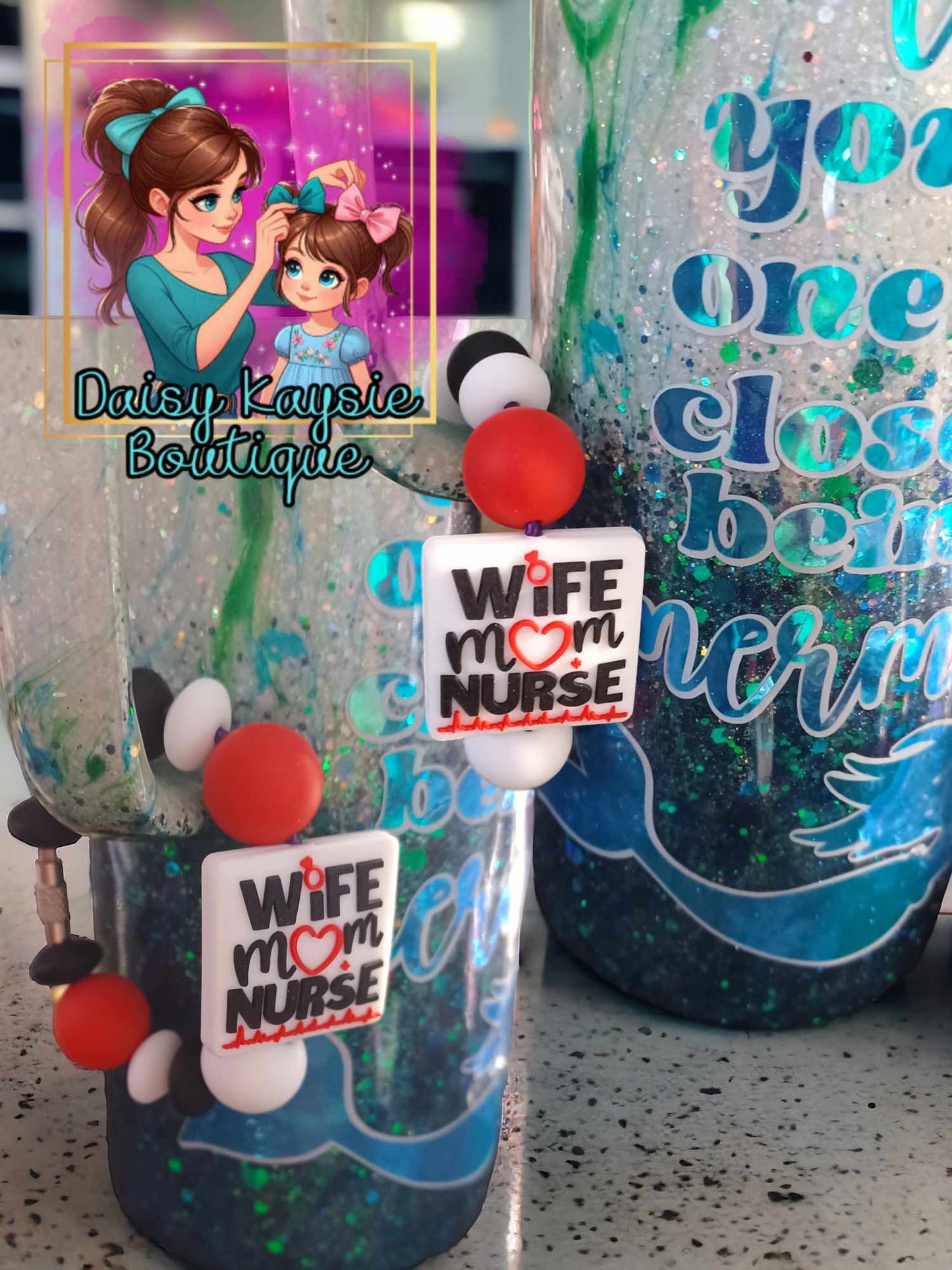 Wife Mom Nurse Handle Hugger Beaded Cup Accessories