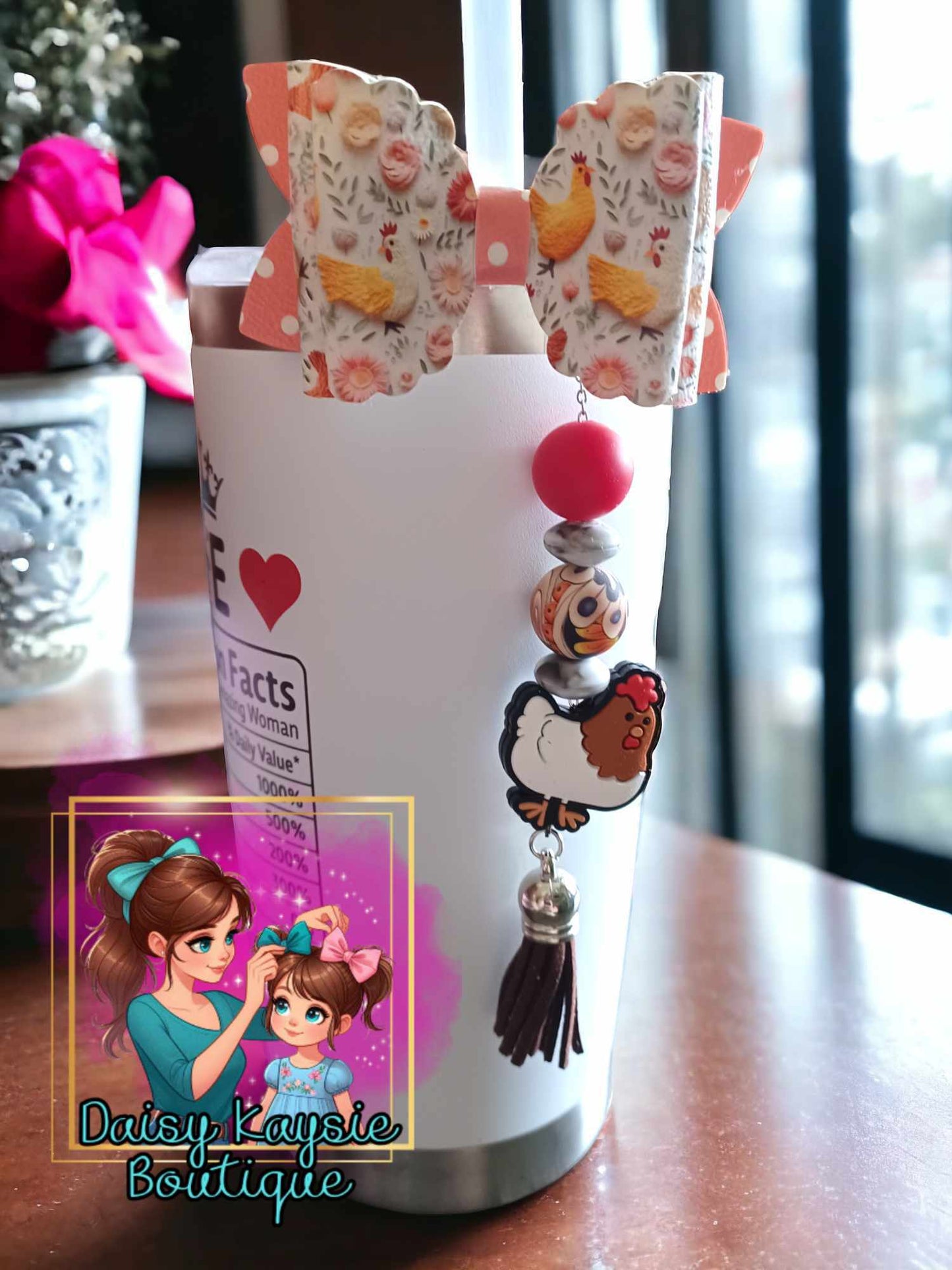 Chicken Hen Tumbler Travel Cup Straw Bow