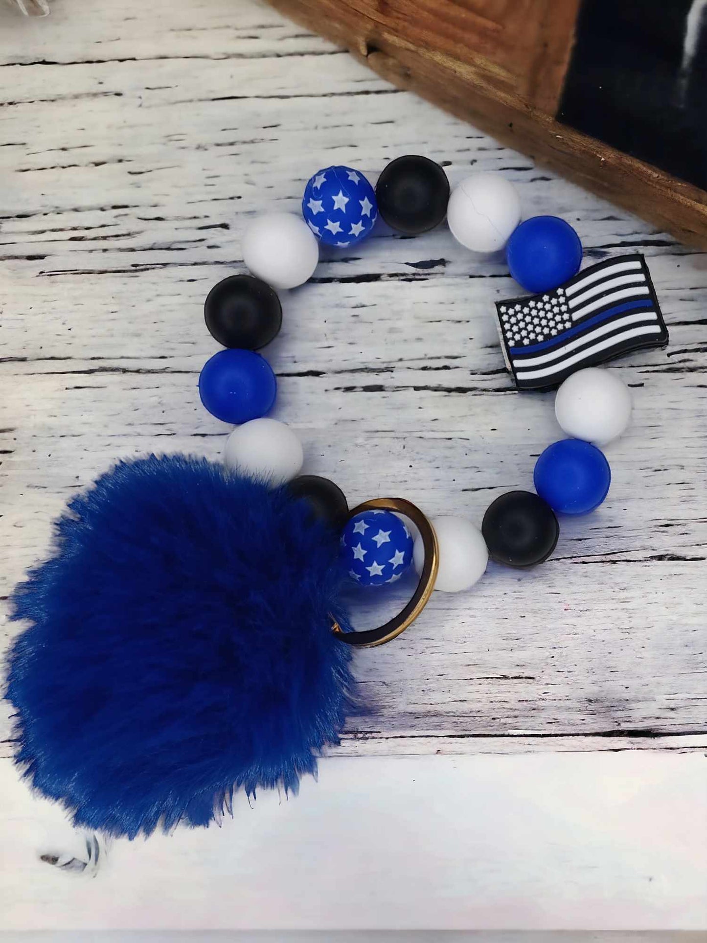 Keyper Beaded Wristlet Key Chain Police Support Thin Blue Line