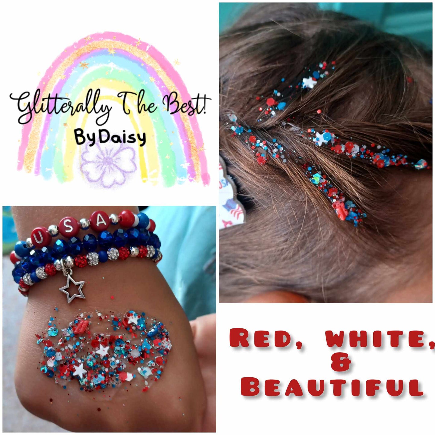 Red, White, And Beautiful Glitter Hair Gel