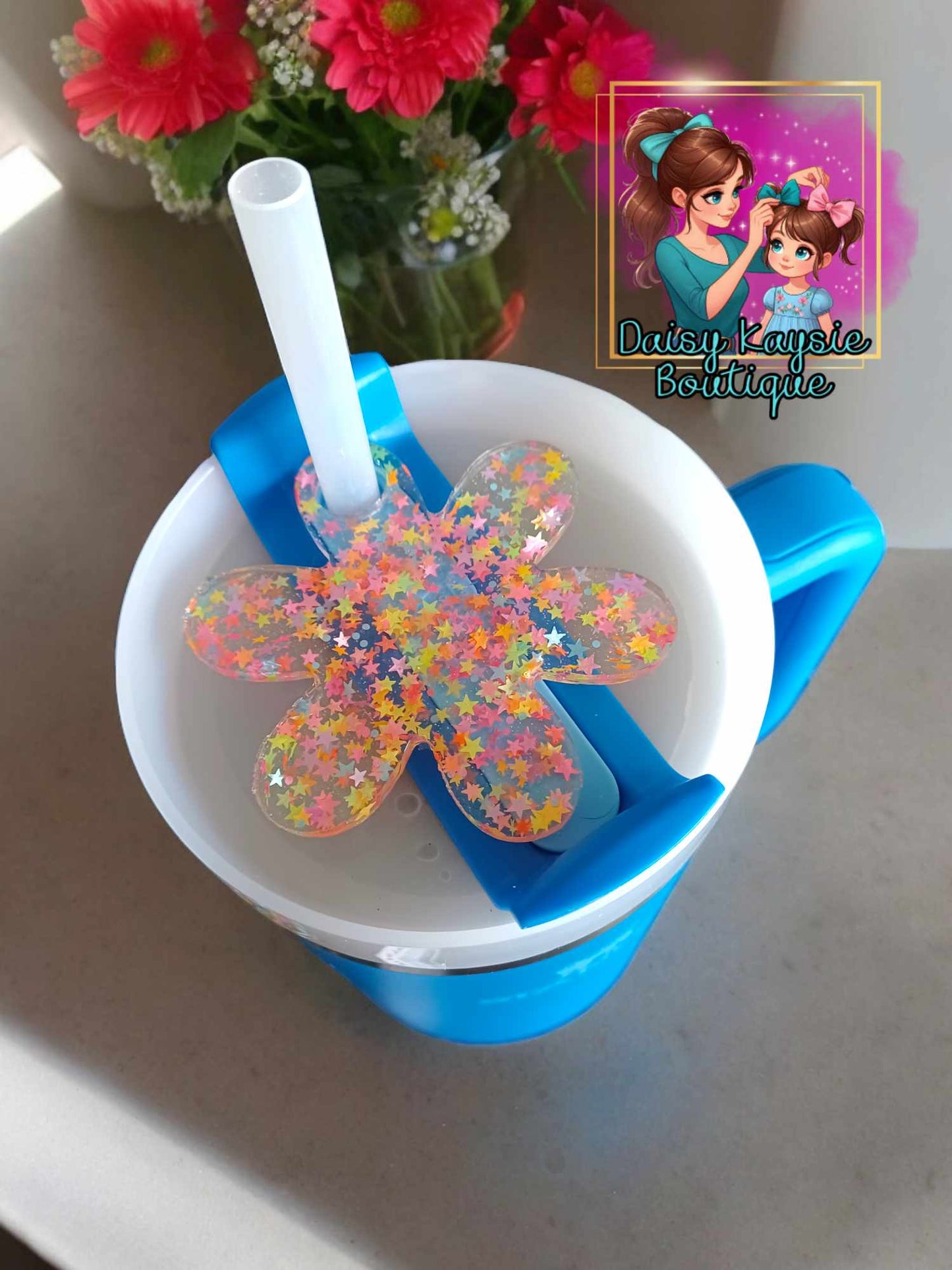 Neon Colors Flower Travel Cup Decorative Plate Lid Topper