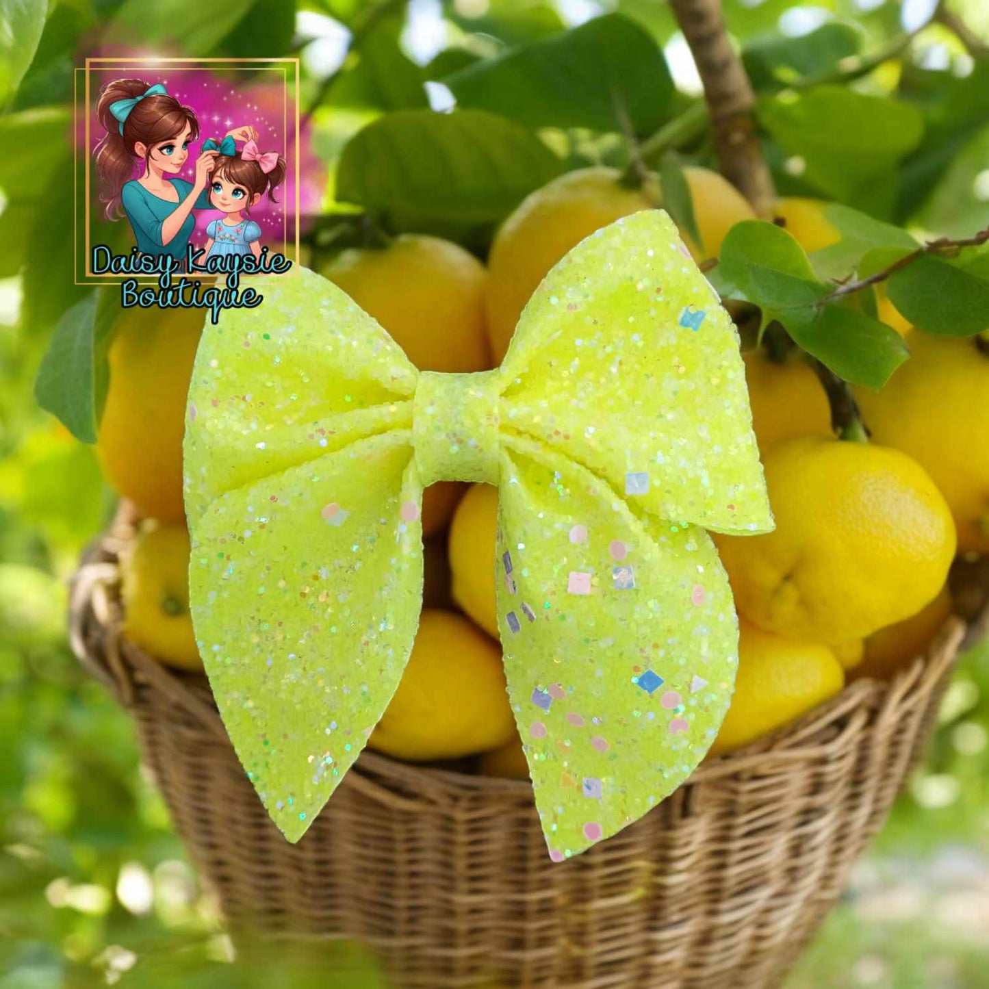Yellow Glitter Neon Emlee Bow