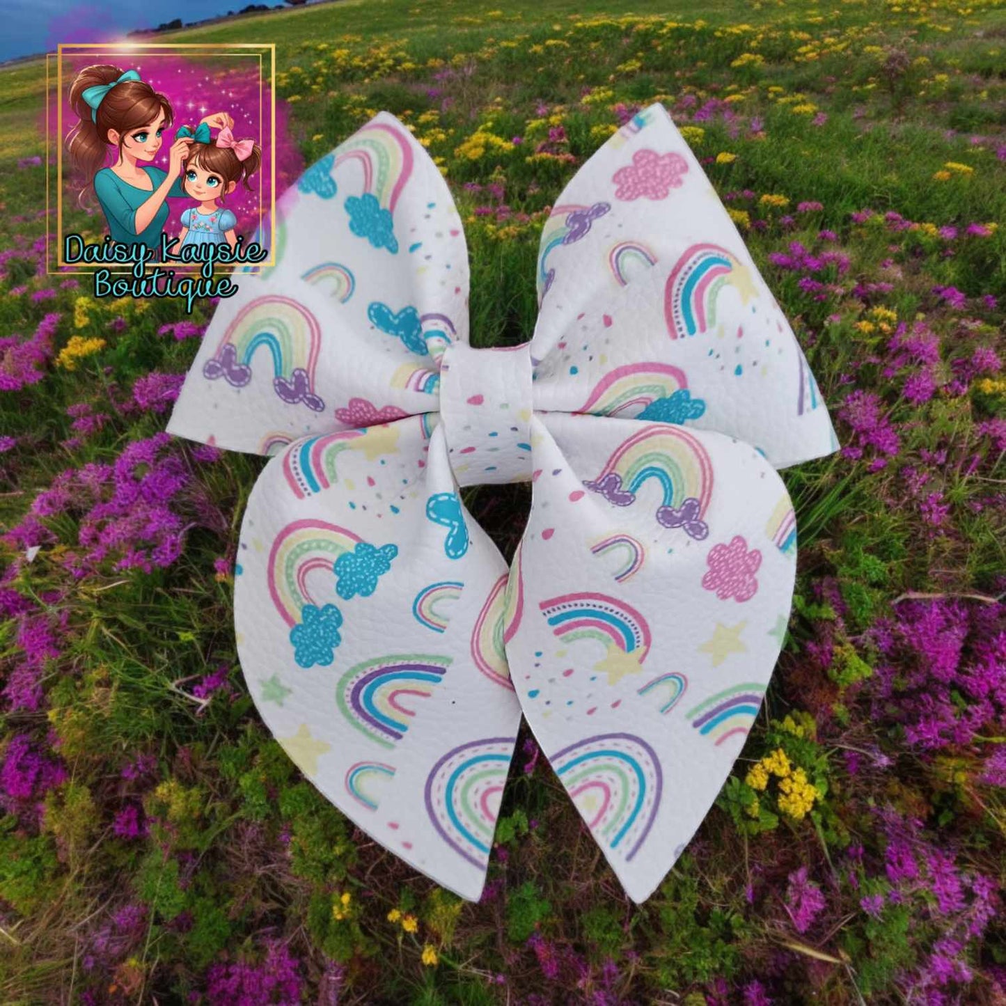 Rainbow White Pastel Neon Emlee Bow