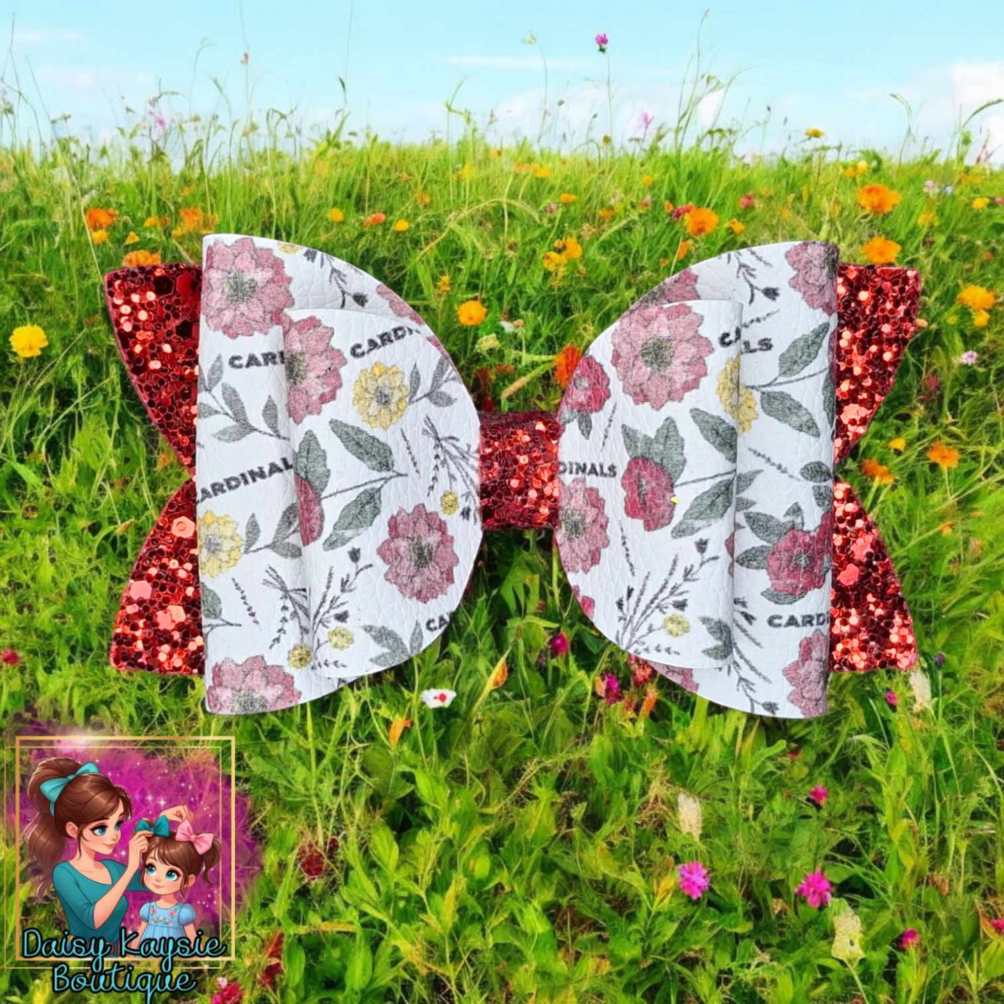Cardinal Football Floral Red Glitter Kaysie