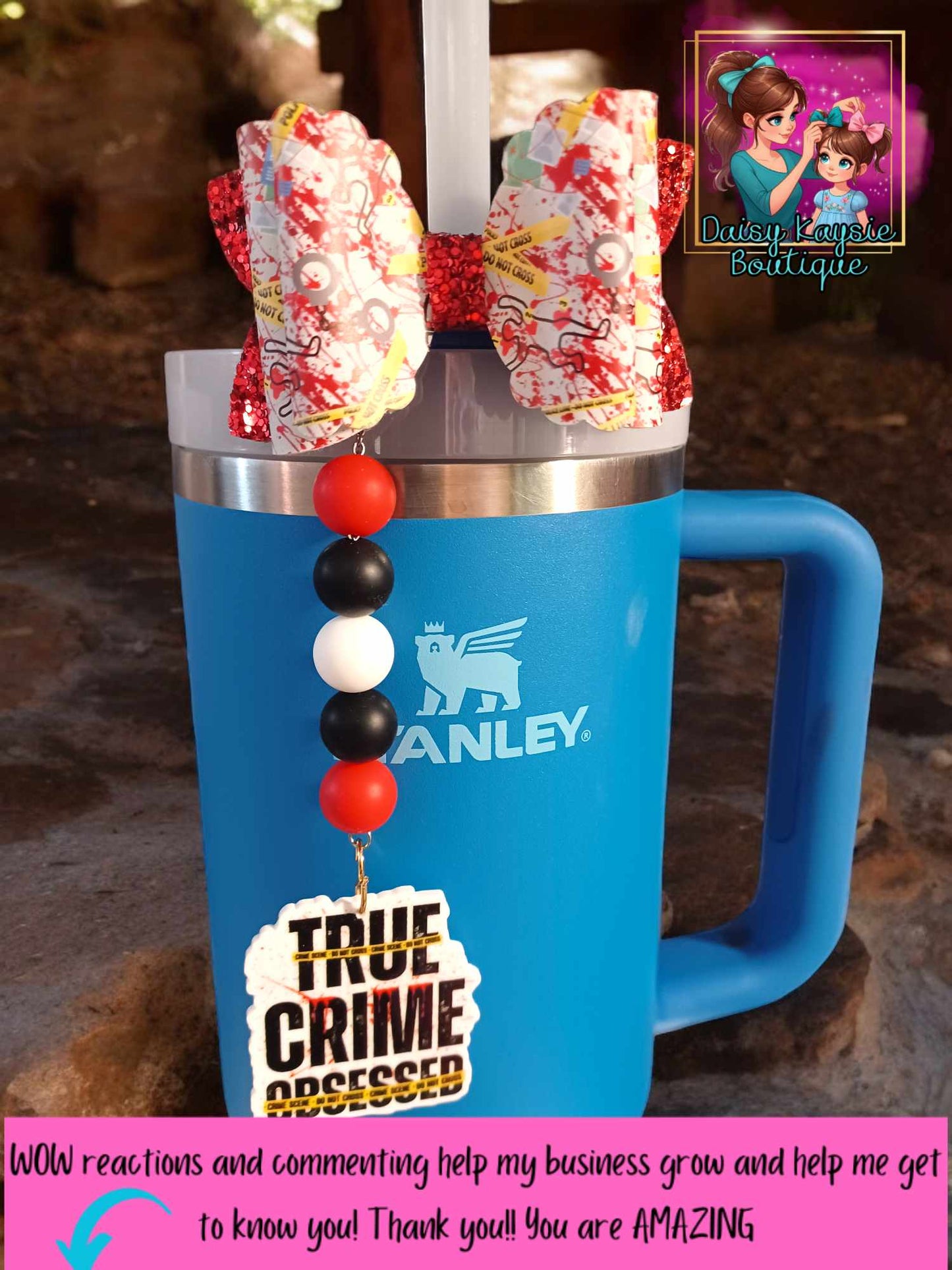 True Crime Coffee Crafting Tumbler Travel Cup Straw Bow
