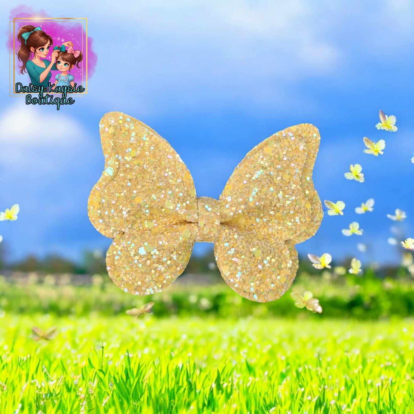 Yellow Glitter Butterfly Bow