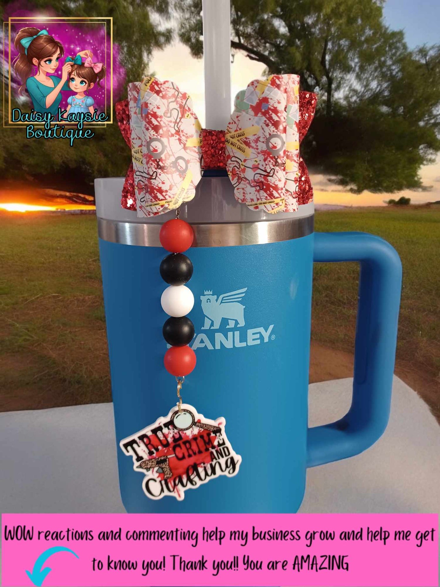 True Crime Coffee Crafting Tumbler Travel Cup Straw Bow