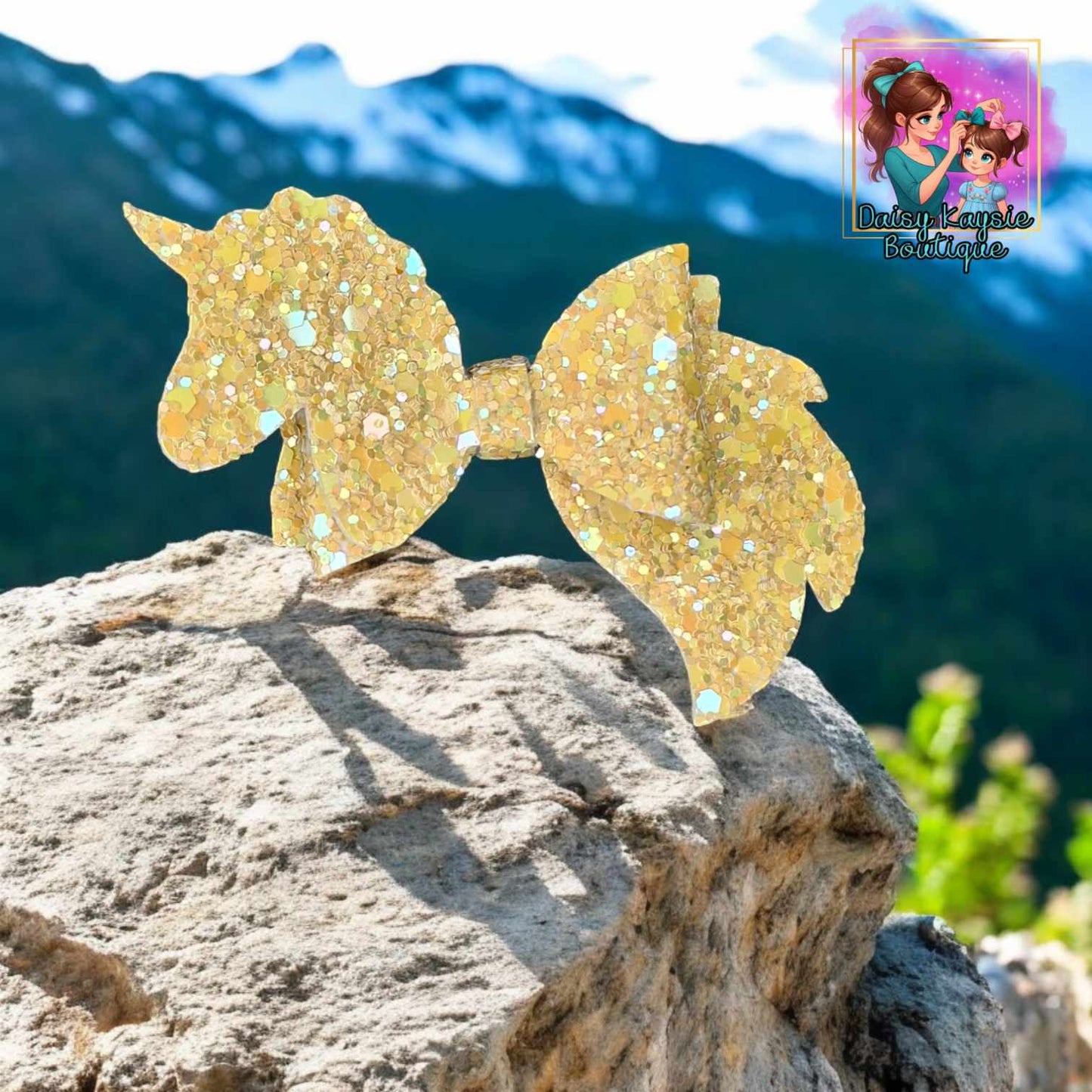 Yellow Glitter Unicorn Bow