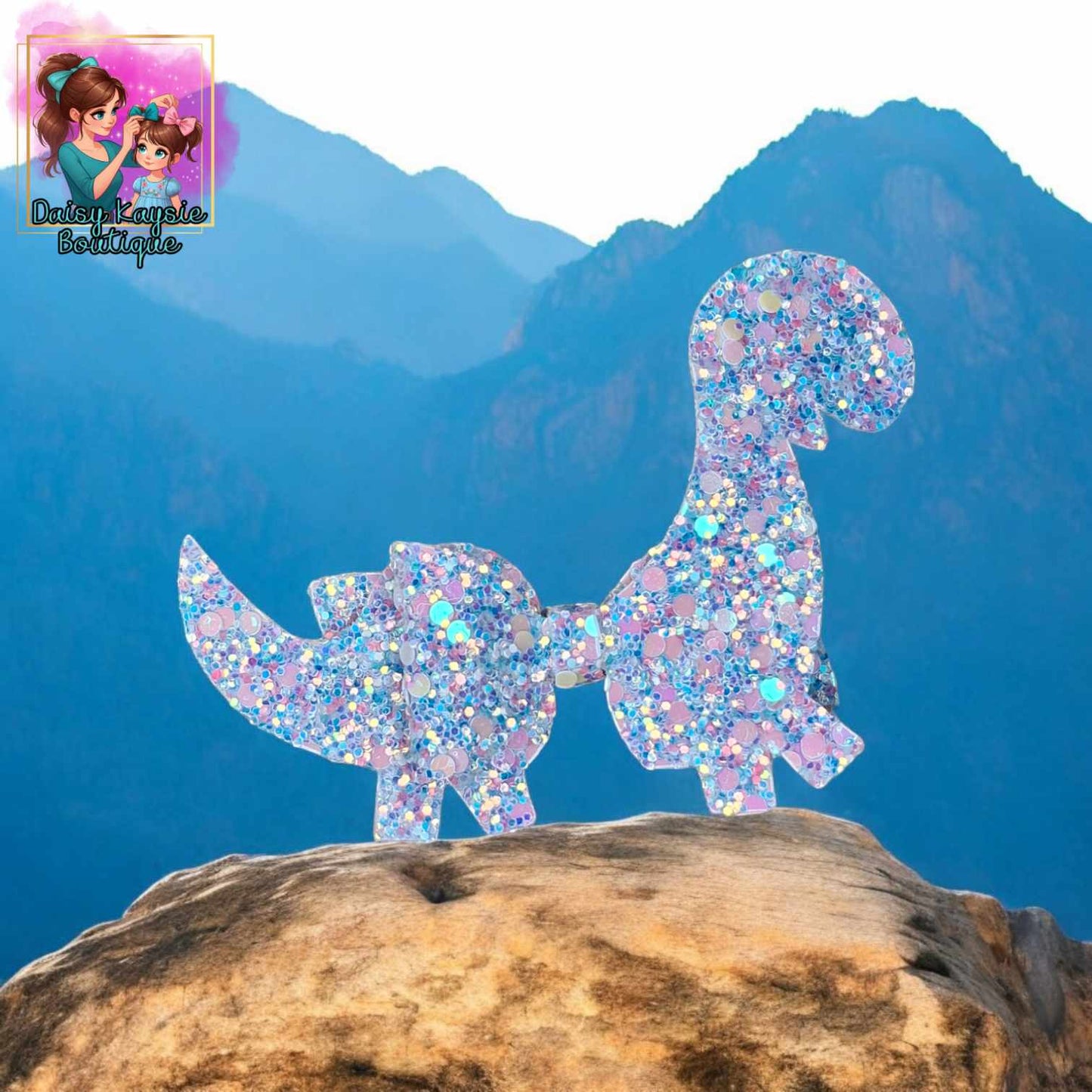 Silver Colorful Glitter Dino Bow