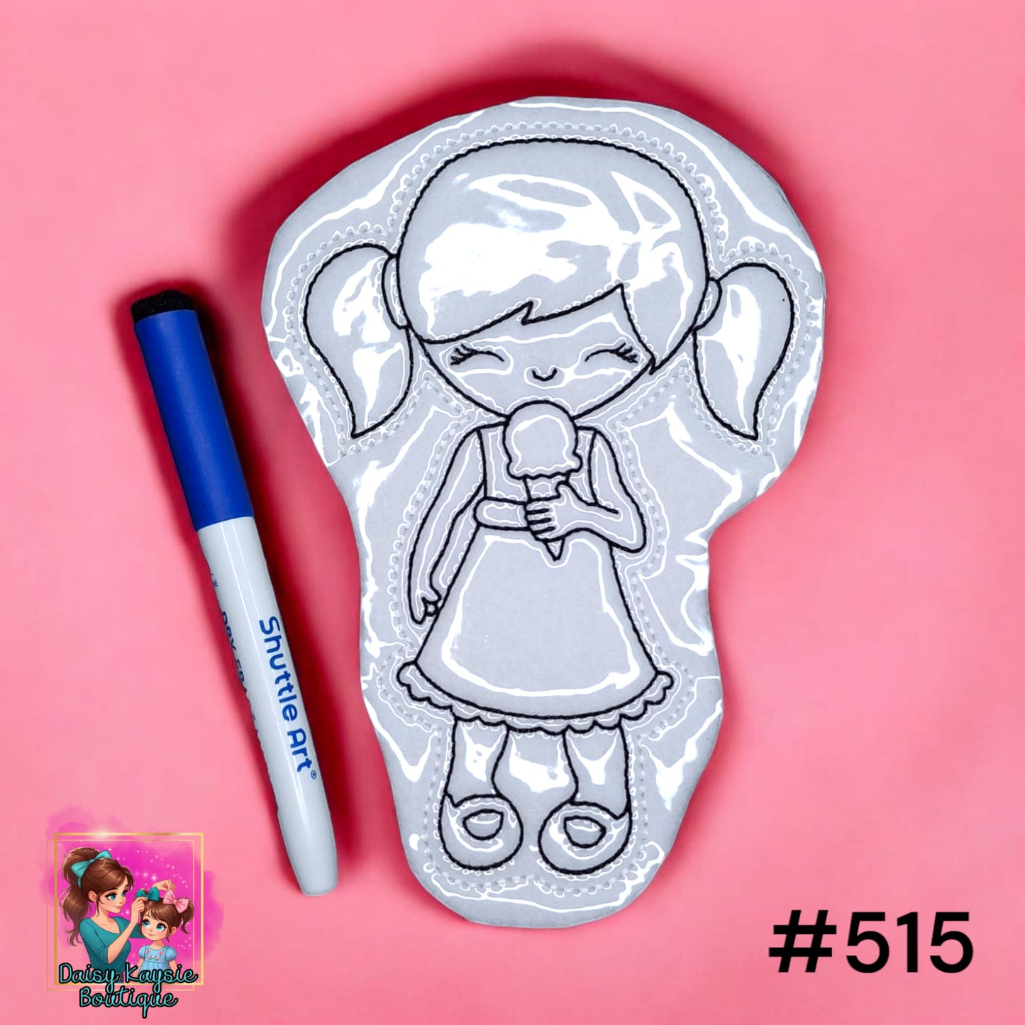 Girl with an Ice Cream Cone Pigtails Dry Erase Coloring Activity