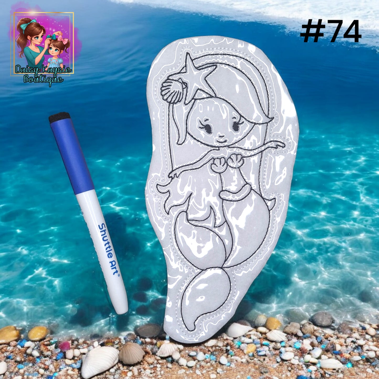 Mermaid Swimming Up Starfish Dry Erase Coloring Activity
