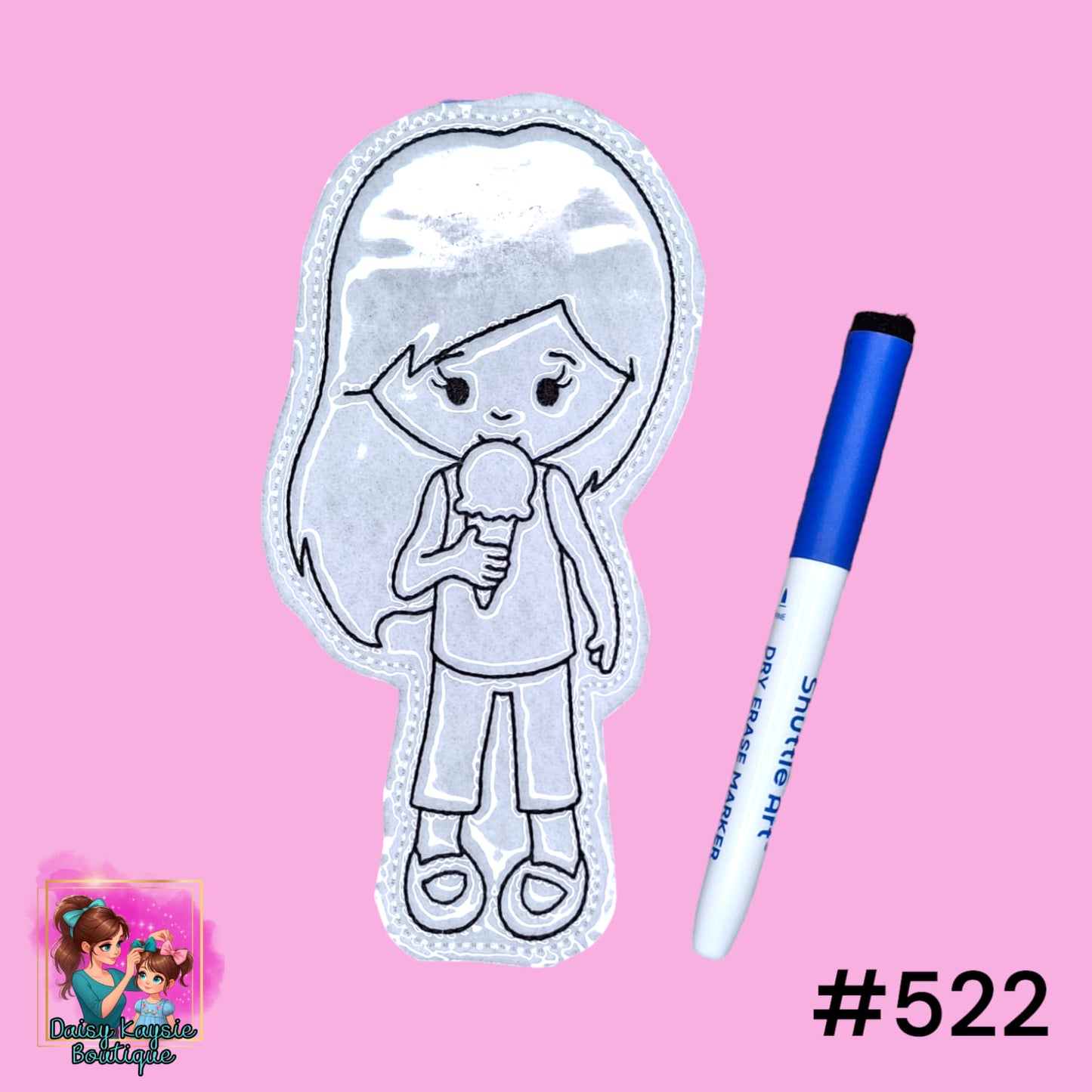 Girl Licking Ice Cream Dry Erase Coloring Activity