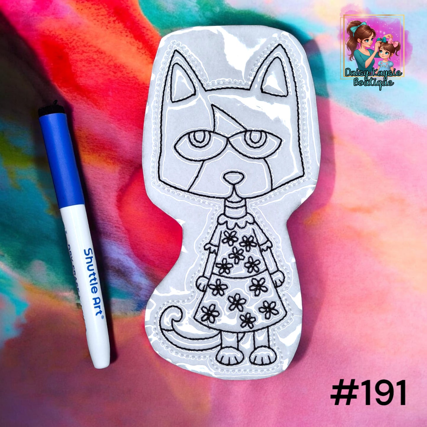 Girl Cat Floral Dress Dry Erase Coloring Activity
