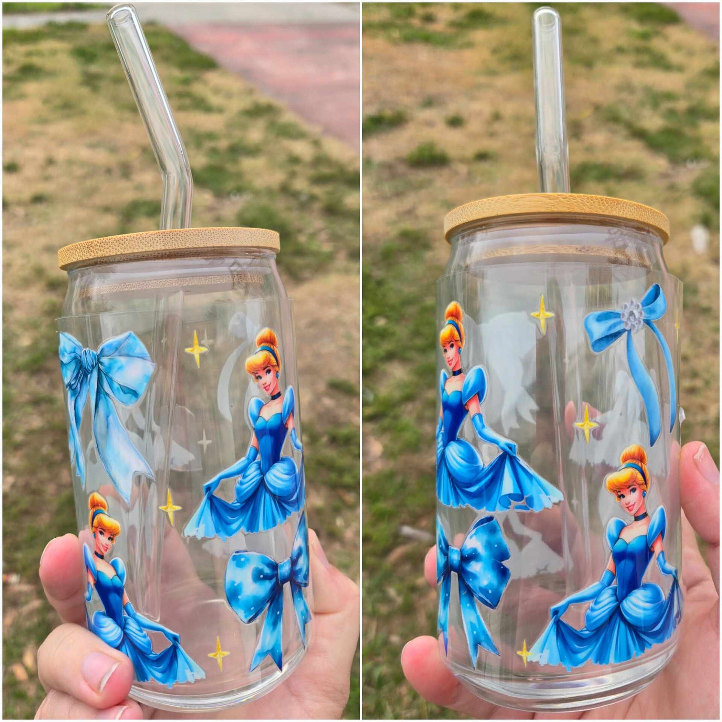 16 oz Glass cup Glass Slipper Princess