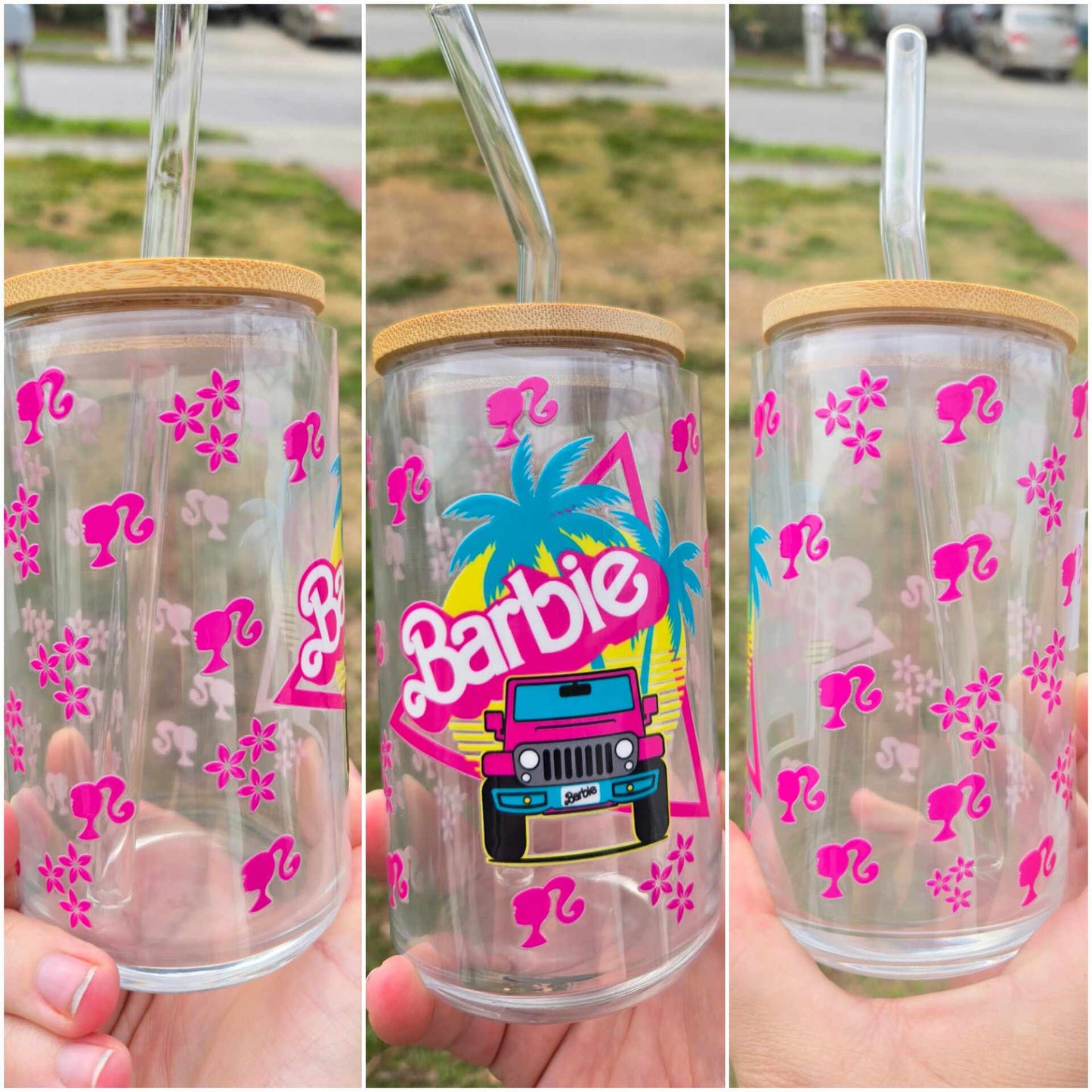 16 oz Glass cup Malibu Plastic Doll