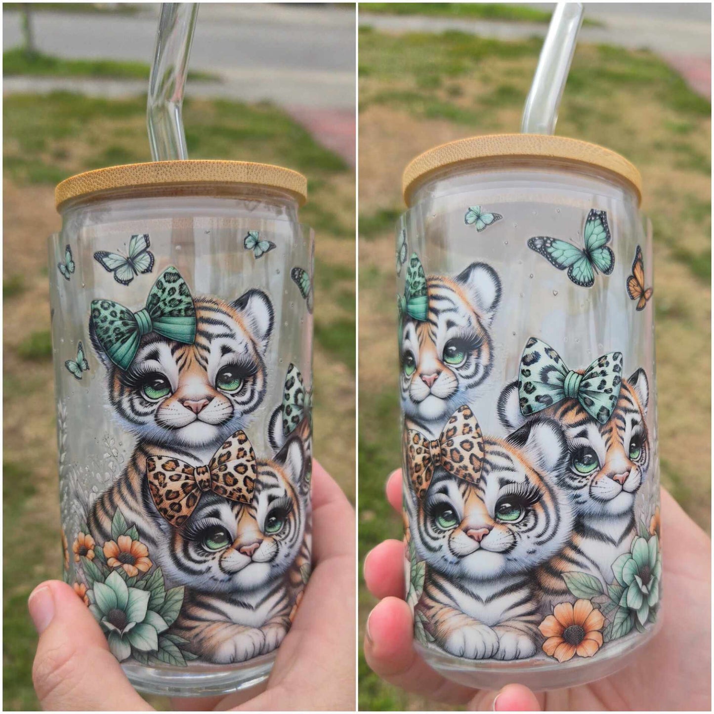 16 oz Glass cup Baby Girl Tigers