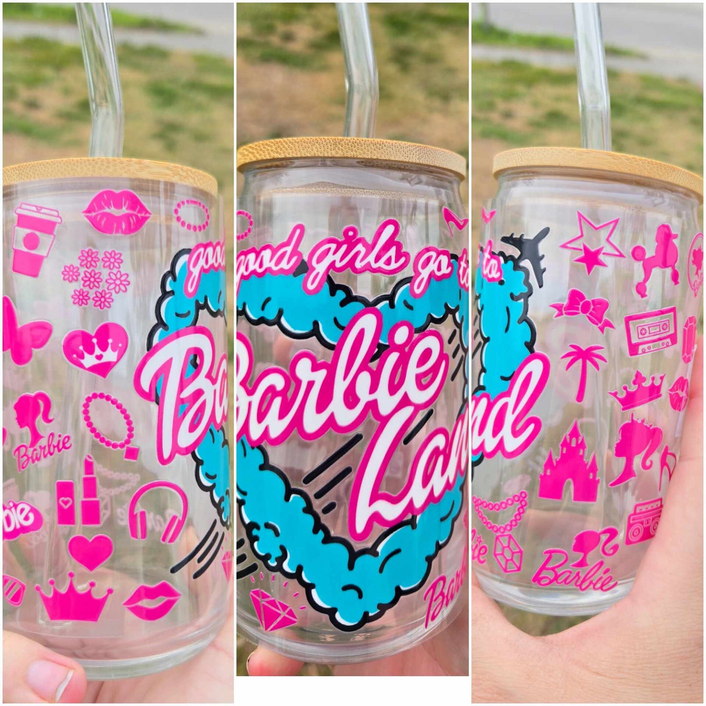 16 oz Glass cup Plastic Doll Land