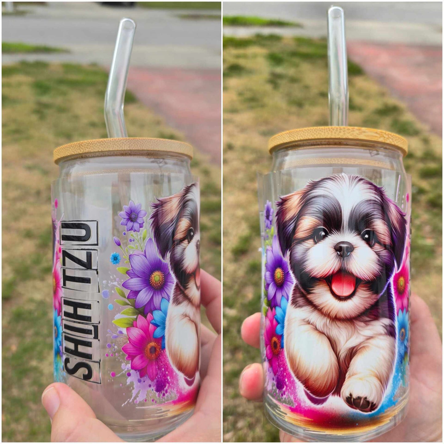 16 oz Glass cup Dachshund Puppy