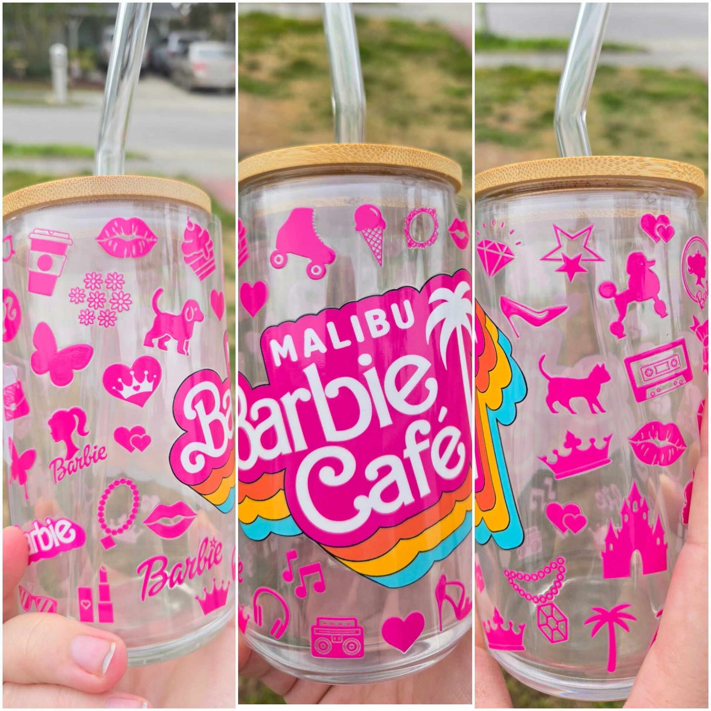 16 oz Glass cup Plastic Doll Malibu Cafe
