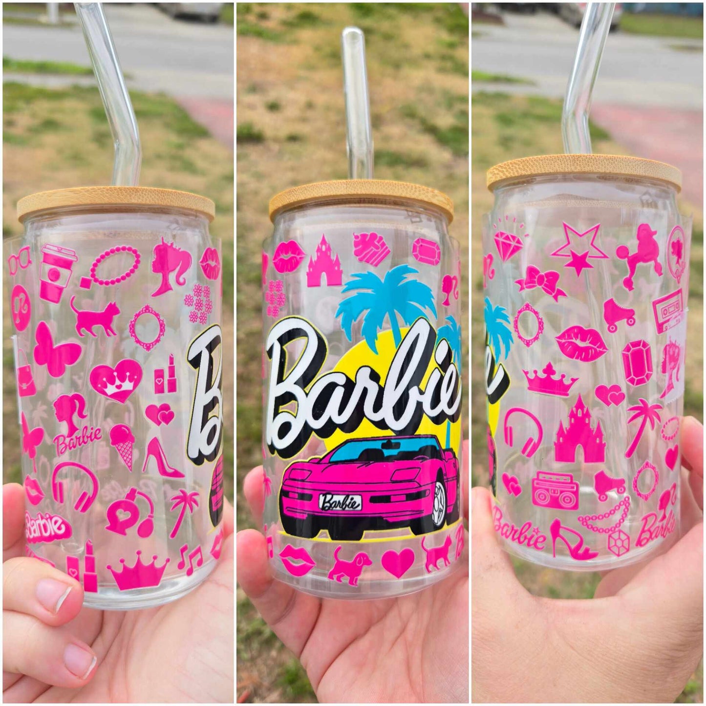 16 oz Glass cup Plastic Doll Car