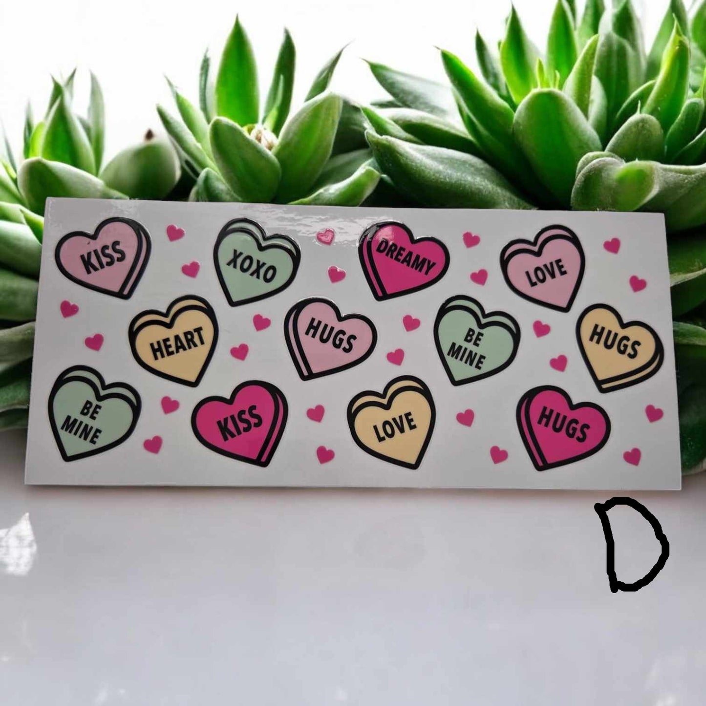 16 oz Glass cup Valentines Day, A,B,C,D