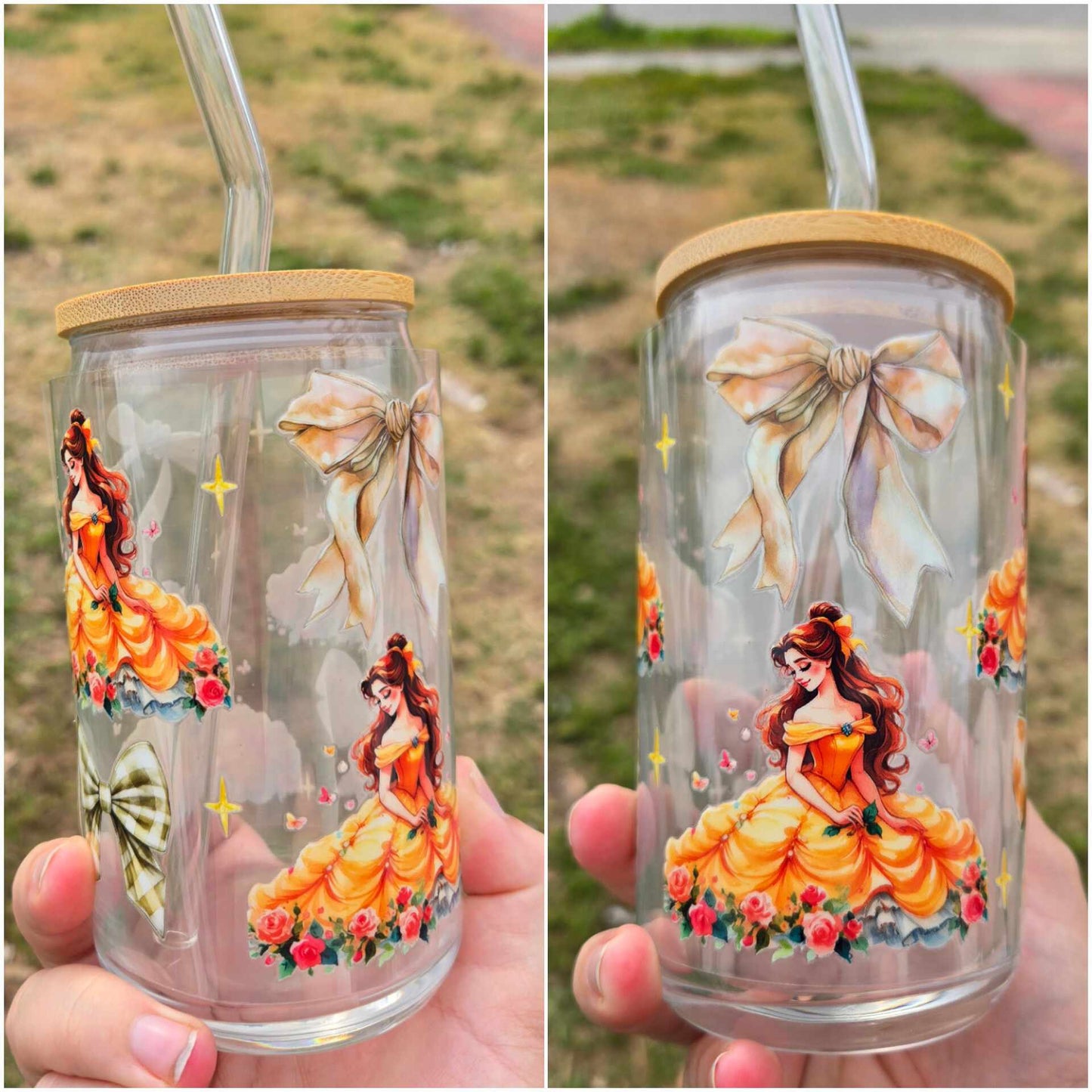 16 oz Glass cup Belle Princess