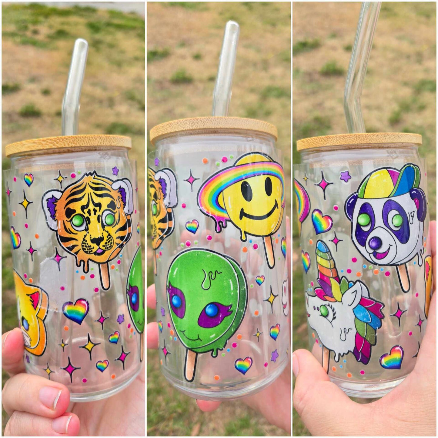 16 oz Glass cup 90's Drawing Art