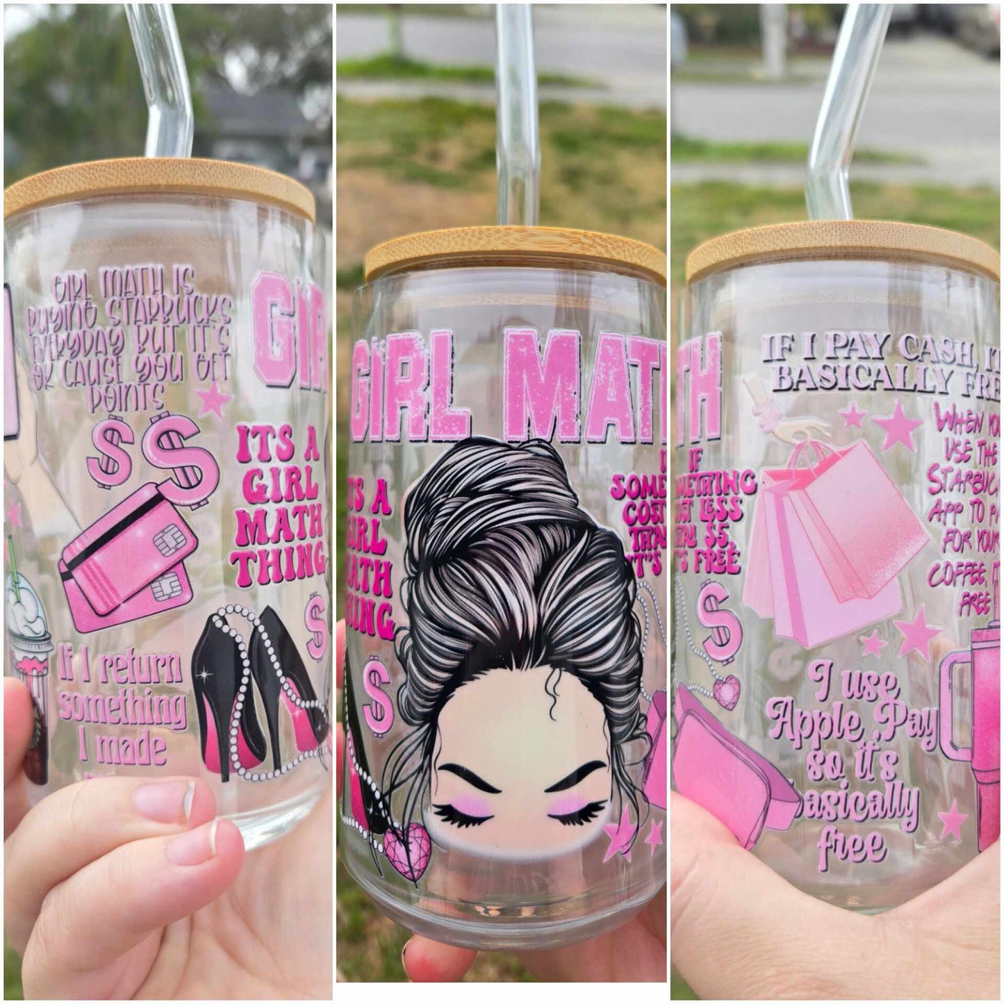 16 oz Glass cup Girl Math Funny