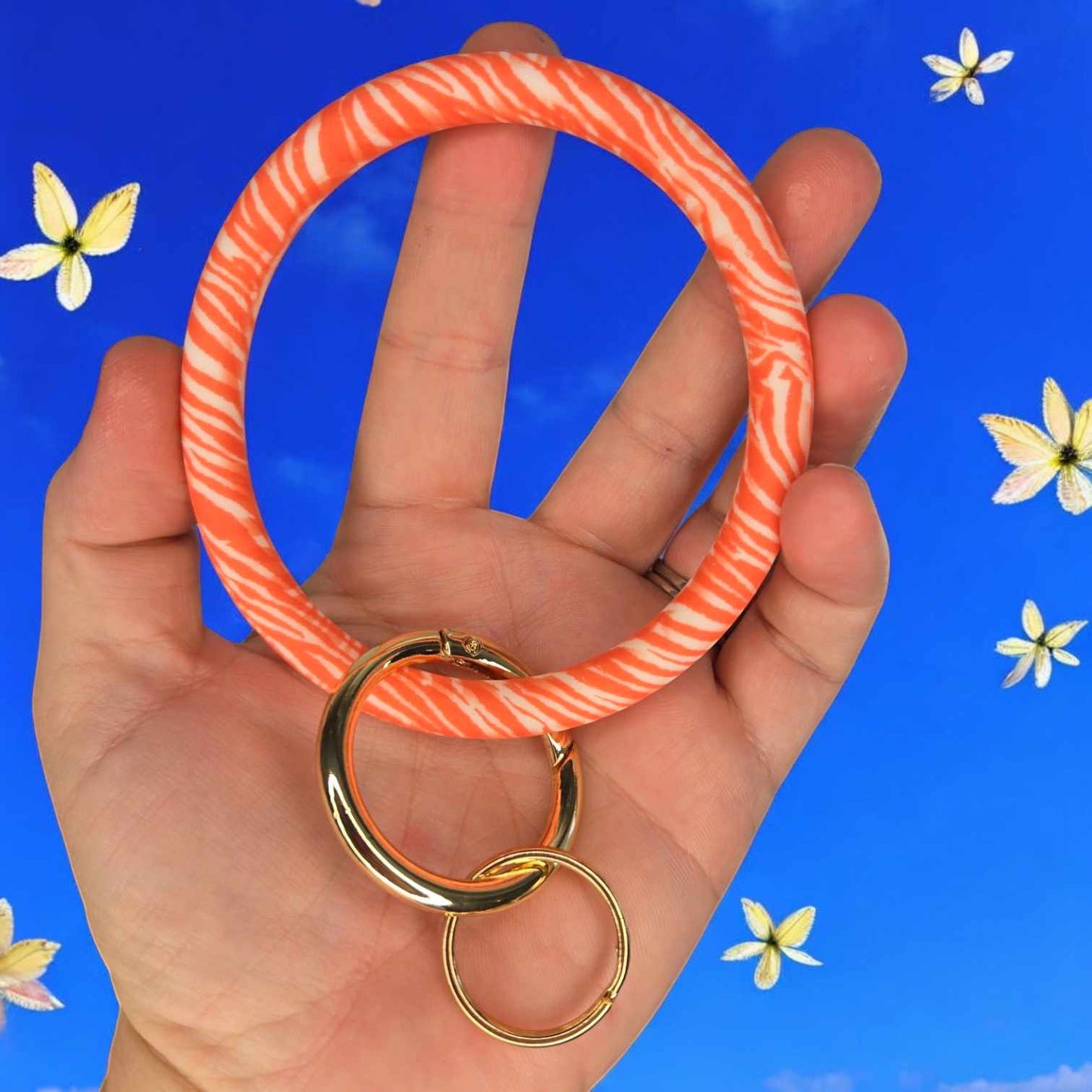 Silicone Key Ring Orange Zebra Print