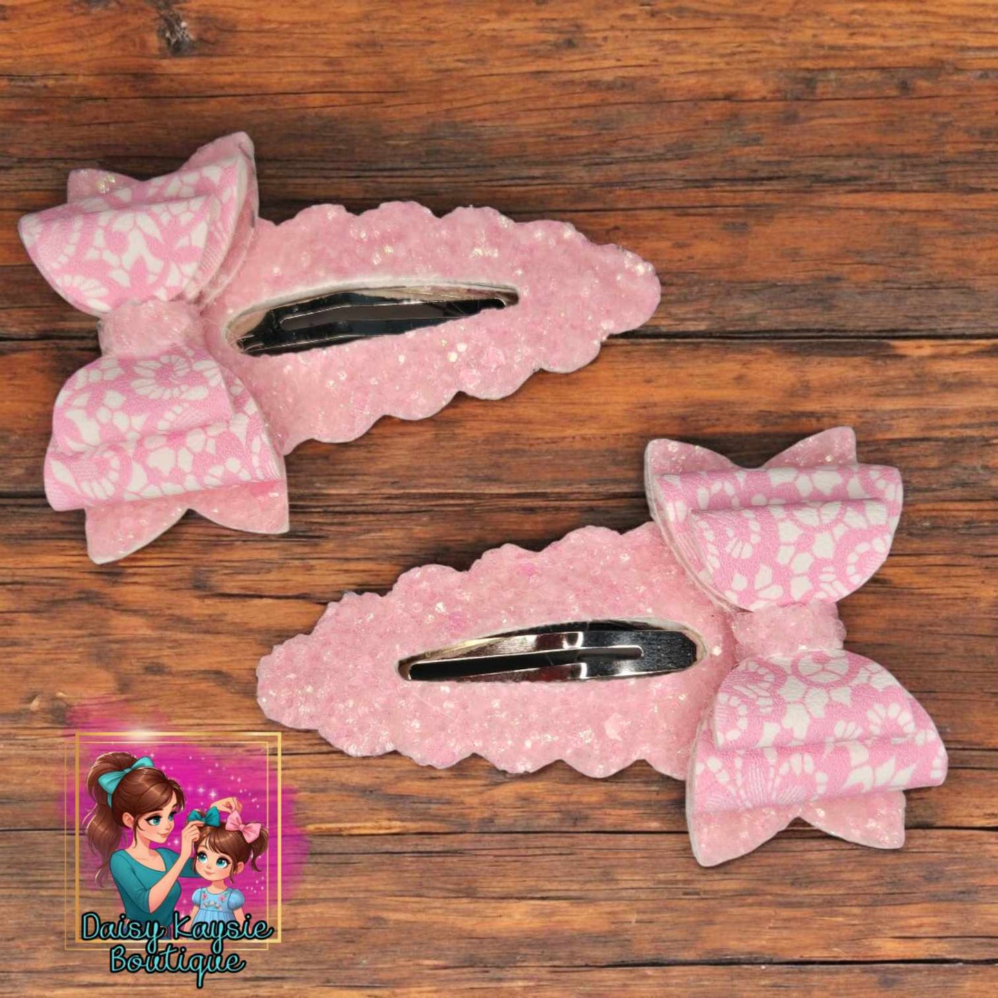 Light Pink lace Bow Snap Clip