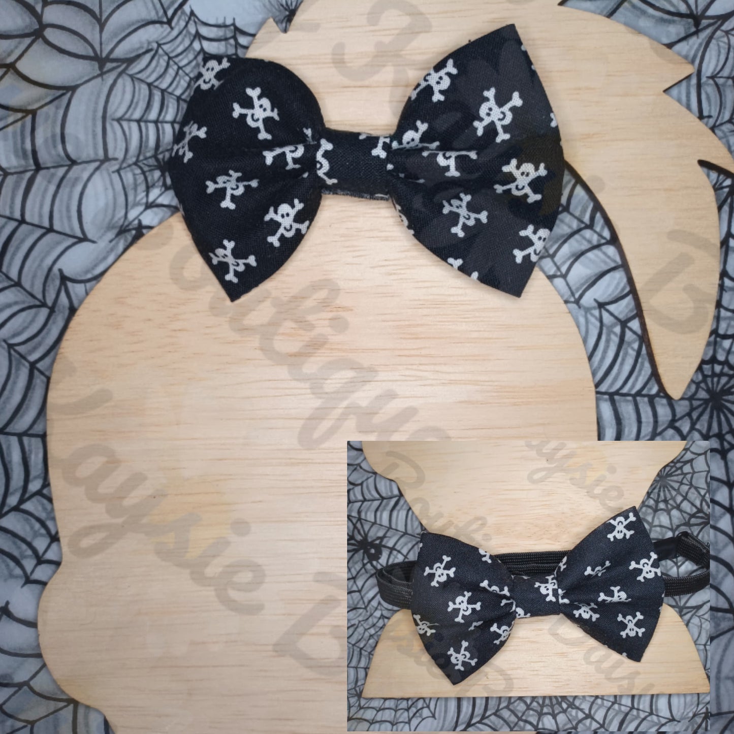 Halloween Black Pirate Skull & Cross Bones Hairbow & Matching Bowtie