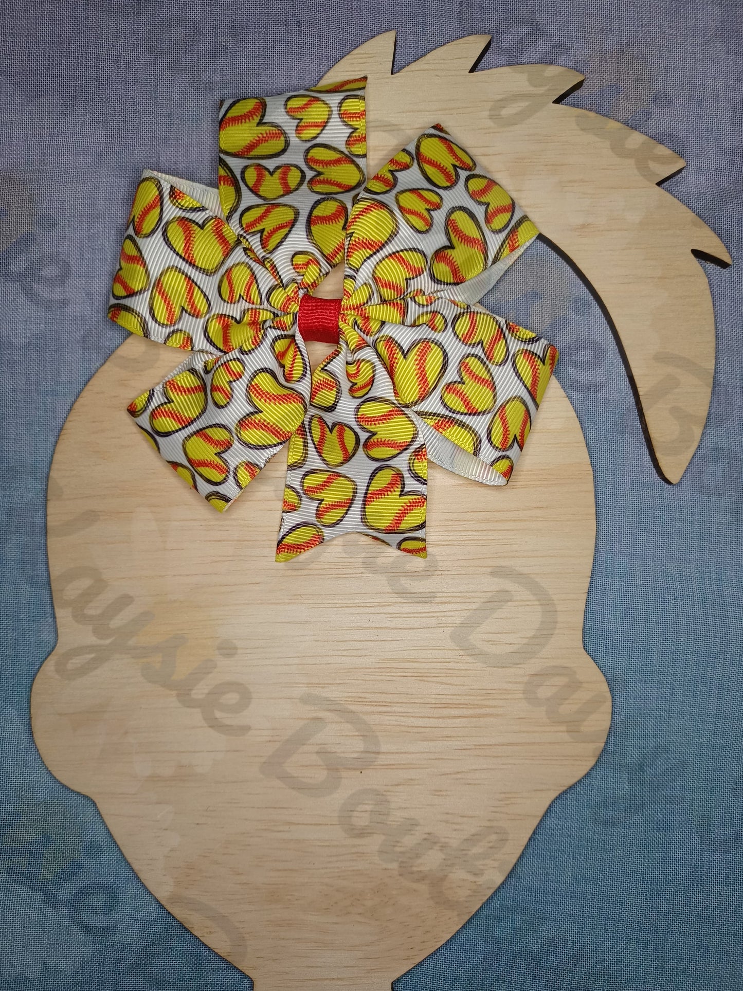 Softball Hearts Sports Medium Pinwheel Bow