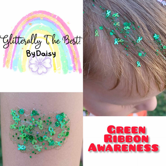 Green Ribbon Awareness Glitter Hair Gel