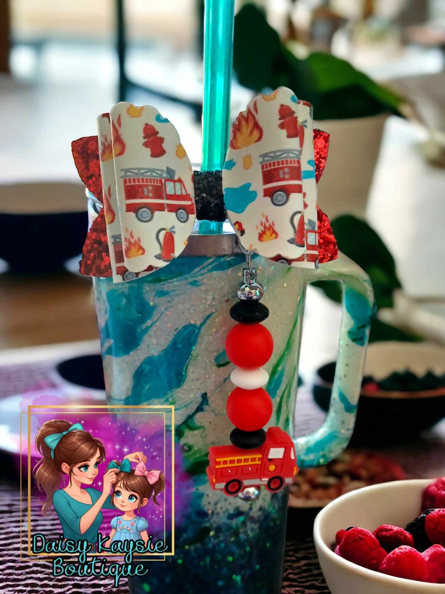 First Responder Fire Dept. Fire Truck Straw Bow Cup Accessories.
