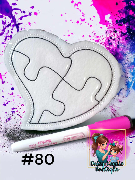 Puzzle Piece Heart Autism Support Dry Erase Coloring Doll Activity