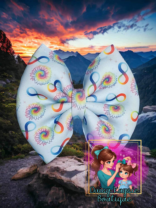 Autism Support Rainbow Sunflower Infinity Sign Scuba Bow