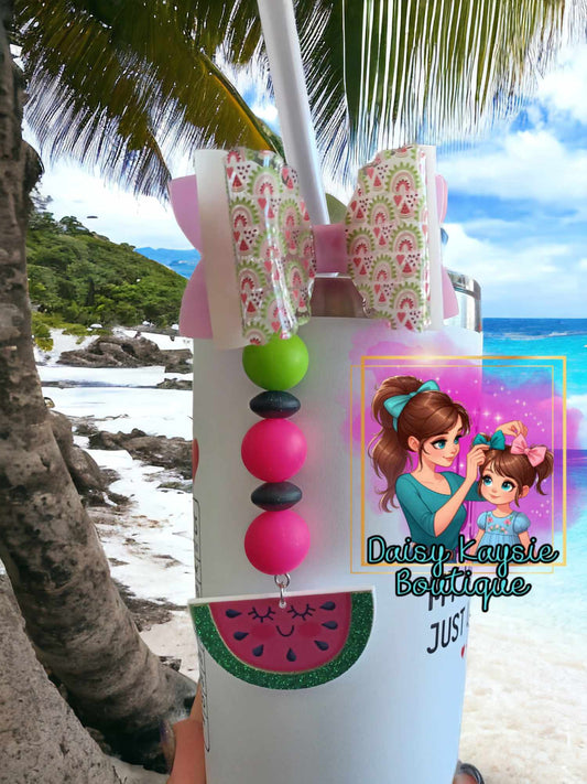 Rainbow Watermelon Fruit Water Proof Tumbler Travel Cup Straw Bow