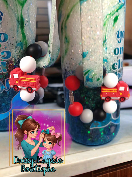 First Responder Fire Dept. Fire Truck Handle Hugger Beaded Cup Accessories