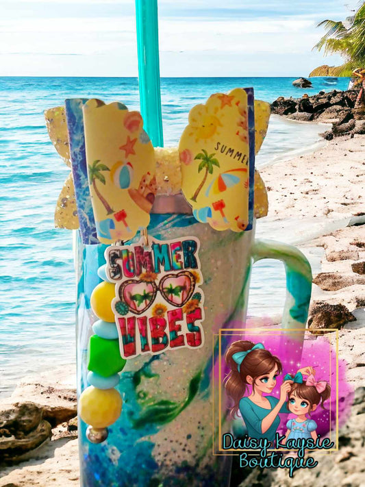 Summer Vibes Beach Yellow Straw Bow Cup Accessories
