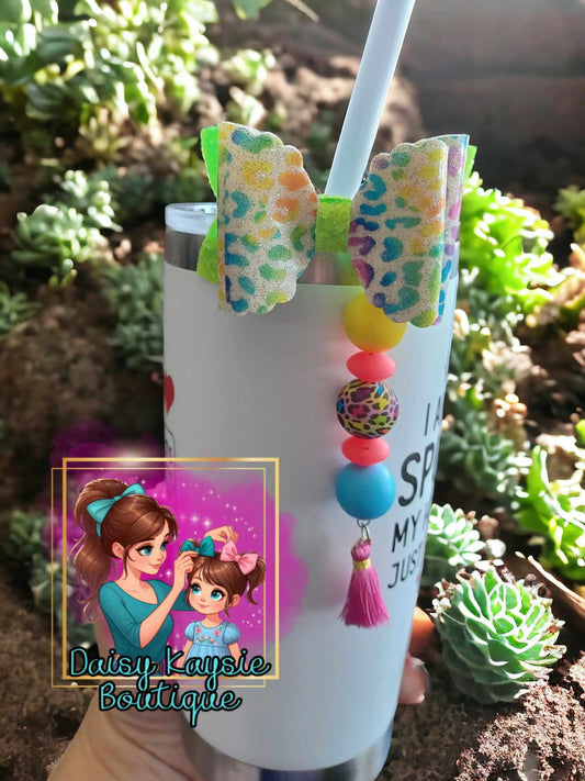 Rainbow Cheetah Tumbler Travel Cup Straw Bow