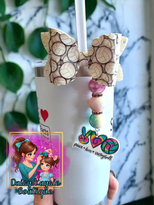 Sports Volleyball Tumbler Travel Cup Straw Bow