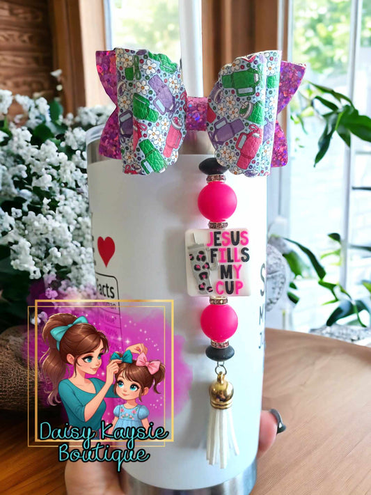 Jesus Fills My Cup Tumbler Travel Cup Straw Bow
