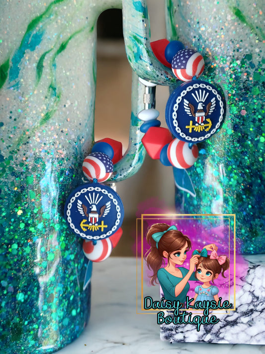 Military Support Navy  Handle Hugger Beaded Cup Accessories.