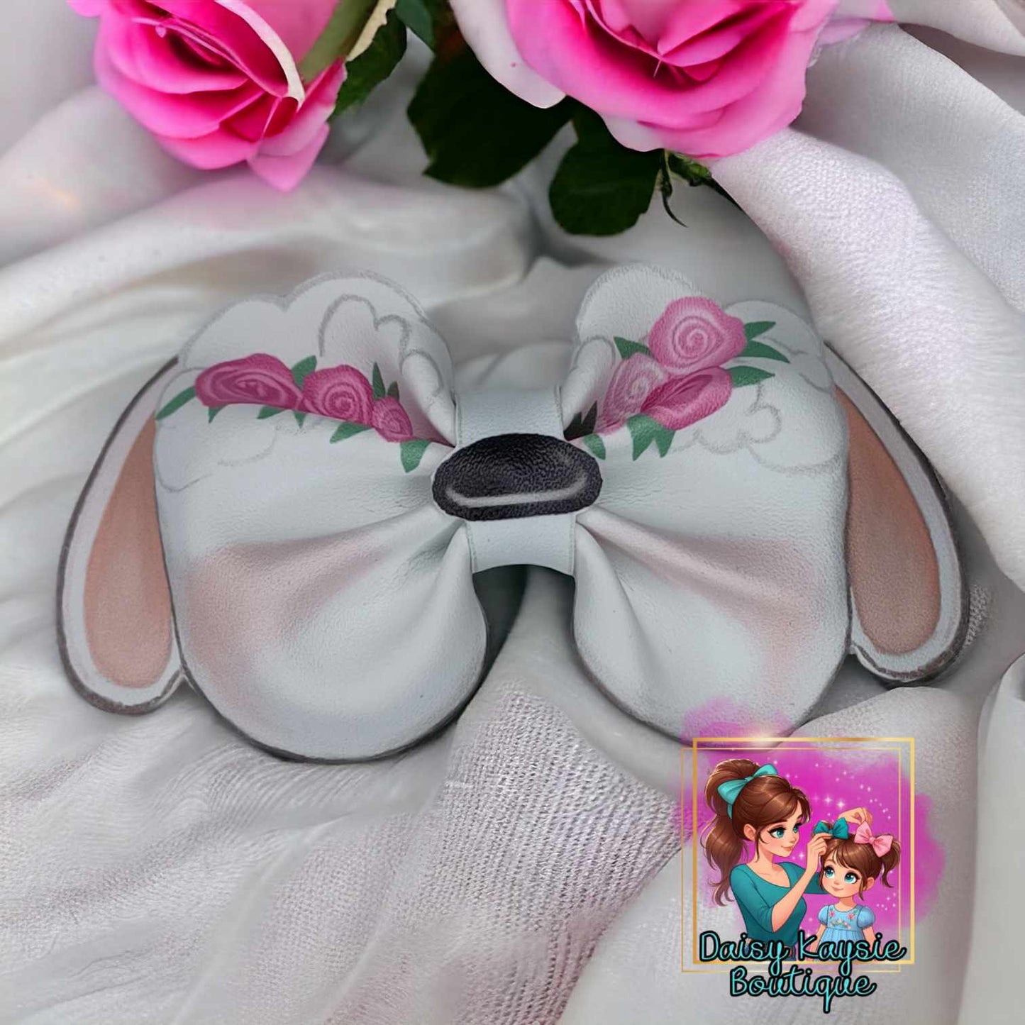 Sheep Face faux leather bow