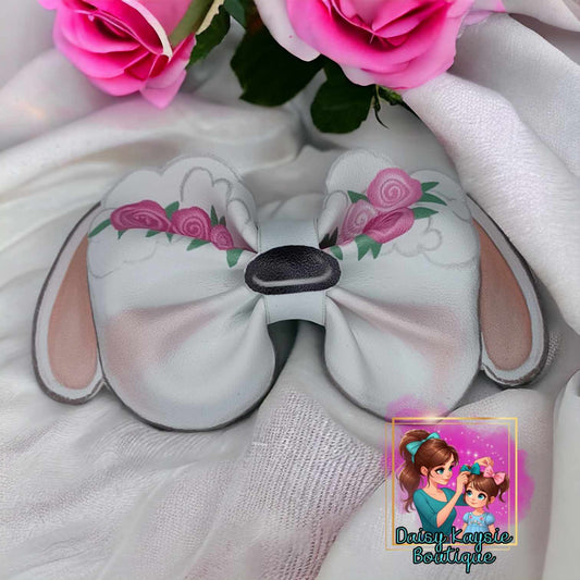 Sheep Face faux leather bow